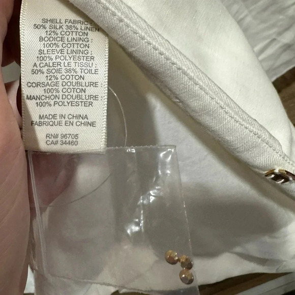 Rebecca Taylor silk linen rhinestones cinched white ecru blazer Y2K holidays US6 - Picture 6 of 7